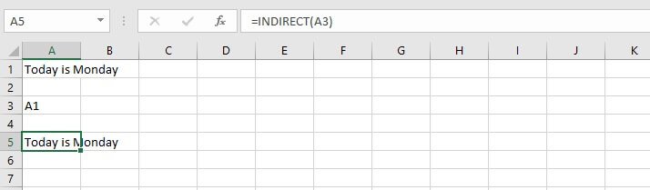 Excel indirect function