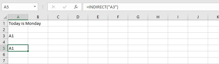 Excel indirect function