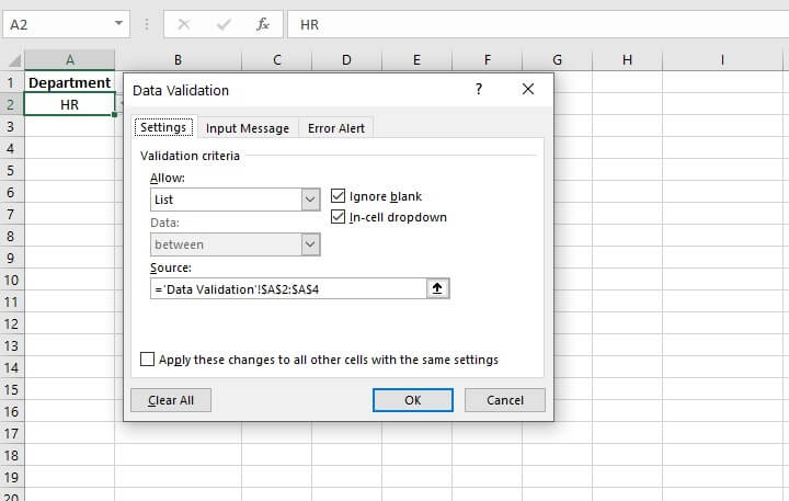 Excel indirect function