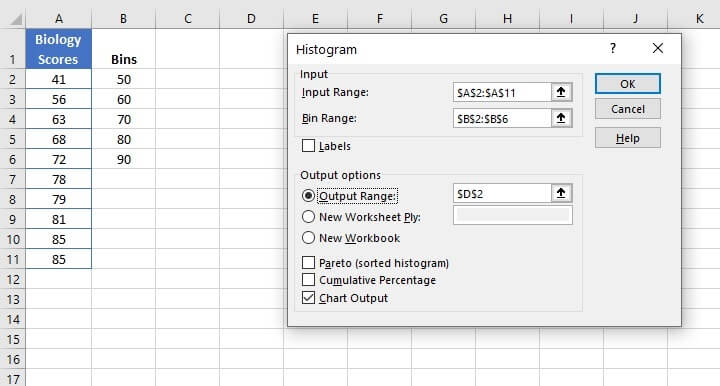 Excel histogram