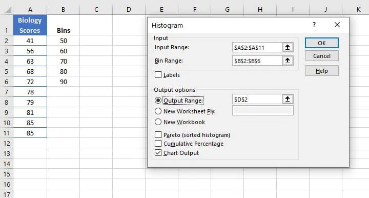 Excel histogram