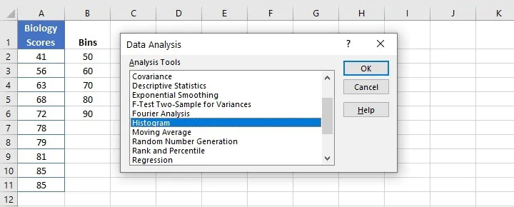 Excel histogram