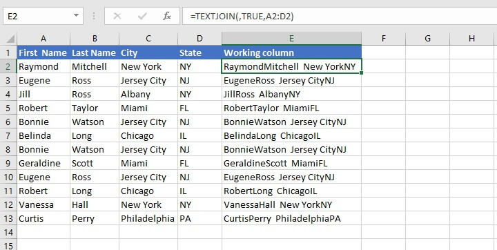 Find duplicates in Excel - TEXTJOIN
