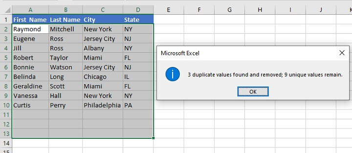 Remove duplicates Excel