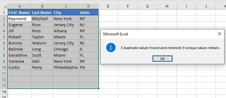 Remove duplicates Excel