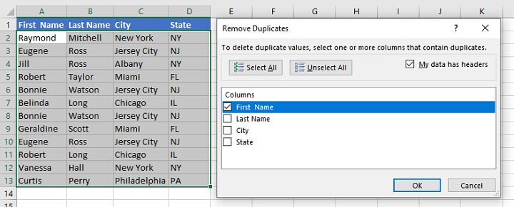 Remove duplicates Excel