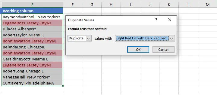 Temukan duplikat di Excel