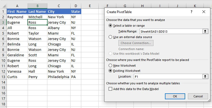 Remove duplicates Excel - pivot tables