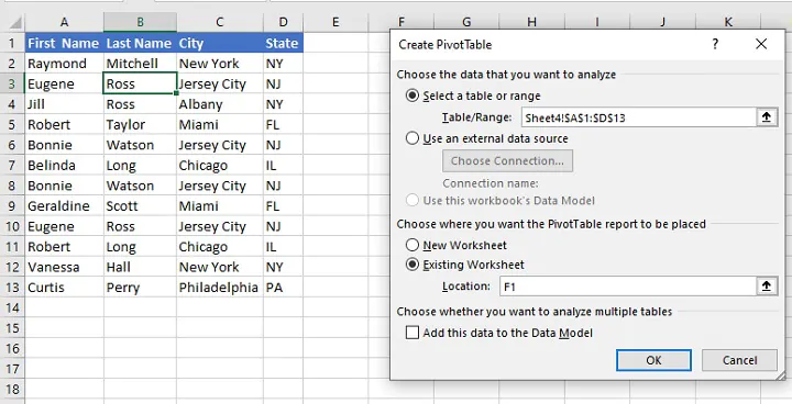 Remove duplicates Excel - pivot tables