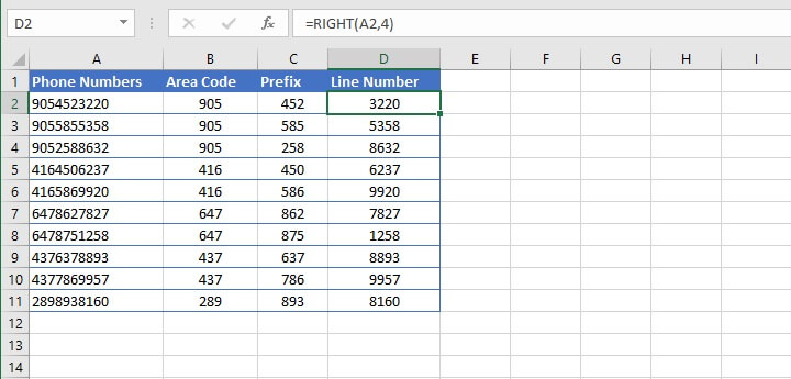 Excel left function