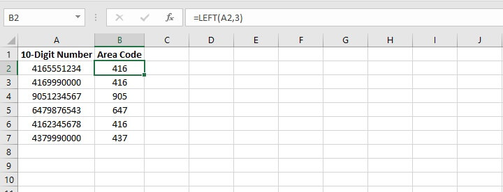 Excel left function