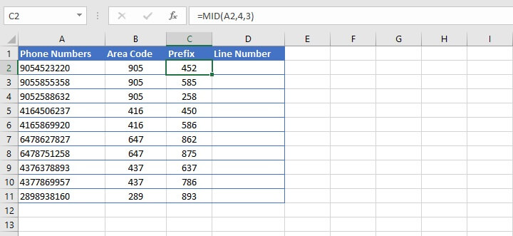 Excel left function