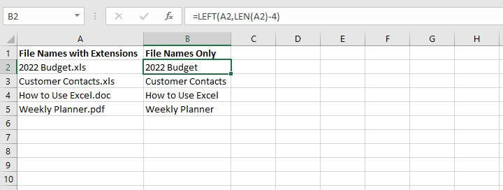 Excel left function