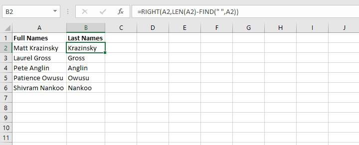 Excel right function