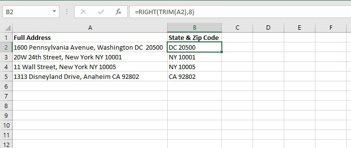 Excel right function