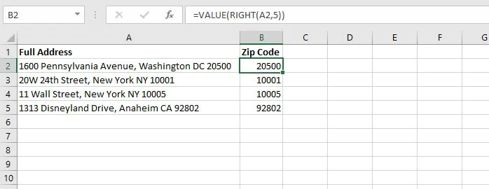 Excel right function