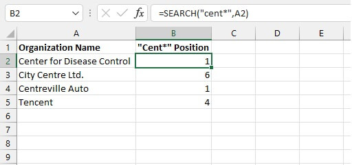 Excel SEARCH function