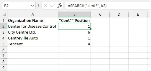 Excel SEARCH function