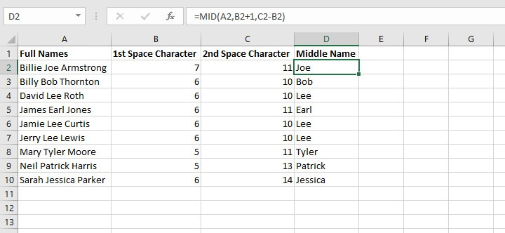 Excel SEARCH function - MID