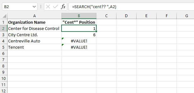 Excel SEARCH function