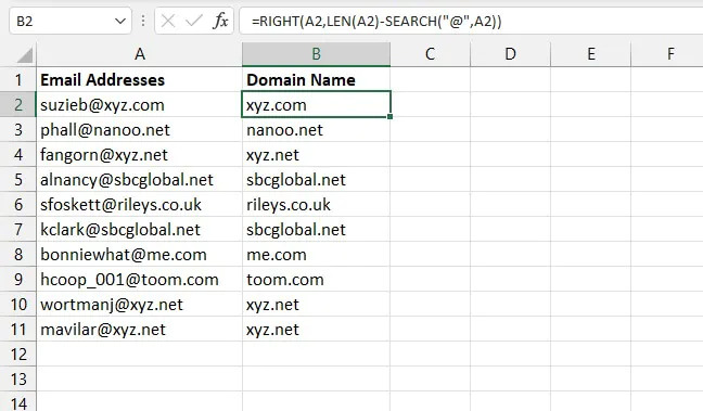 Excel SEARCH function - RIGHT