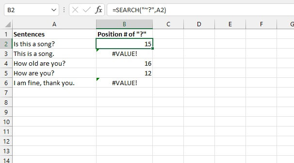 Excel SEARCH function