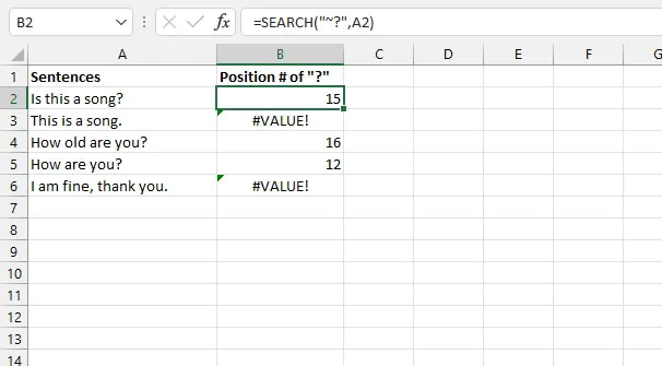 Excel SEARCH function