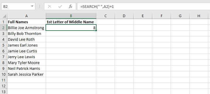 Excel SEARCH function