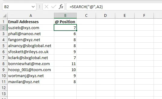 Excel SEARCH function