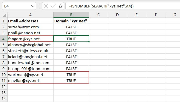 Excel SEARCH function - ISNUMBER