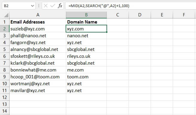 Excel SEARCH function - MID