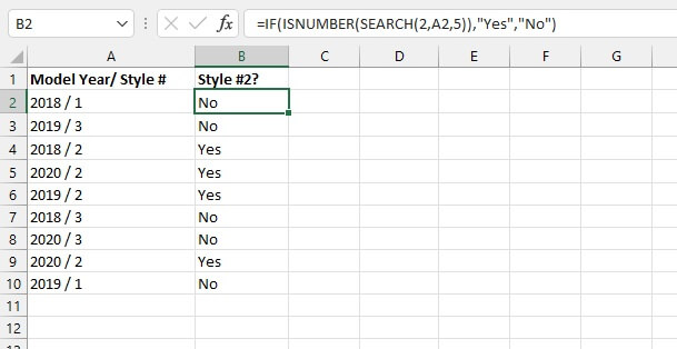 Excel SEARCH function - ISNUMBER