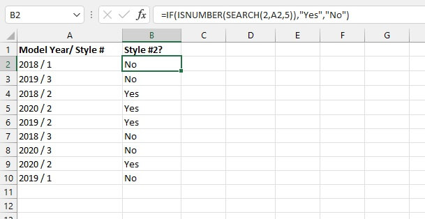 Excel SEARCH function - ISNUMBER