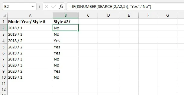 Excel SEARCH function - ISNUMBER