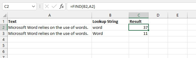 Excel find function