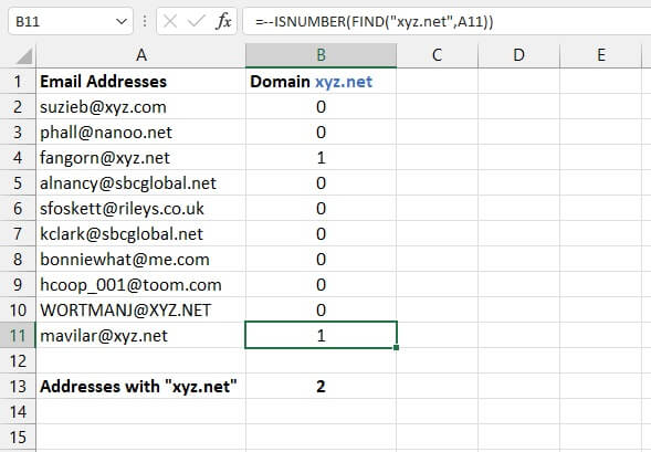 Excel find function - isnumber