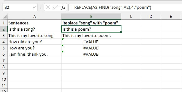 Excel find function - replace