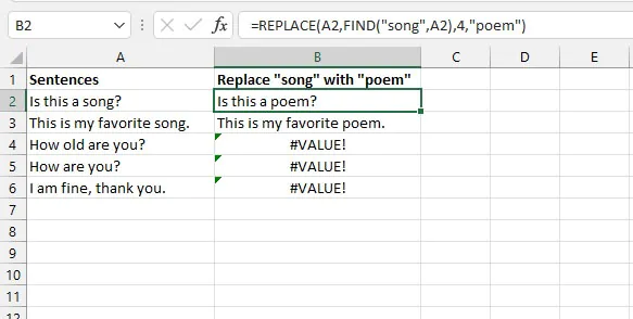 Excel find function - replace