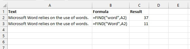 Excel find function