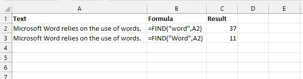 Excel find function