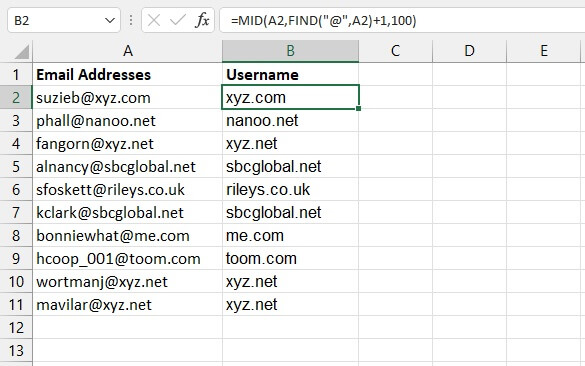 Excel find function - mid