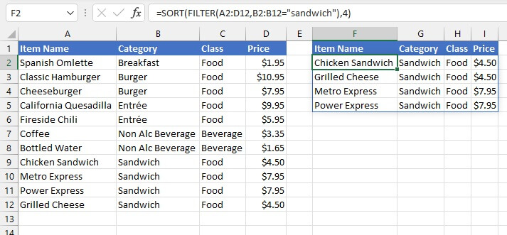 Excel dynamic arrays - SORT and FILTER