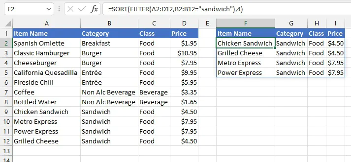 Excel dynamic arrays - SORT and FILTER