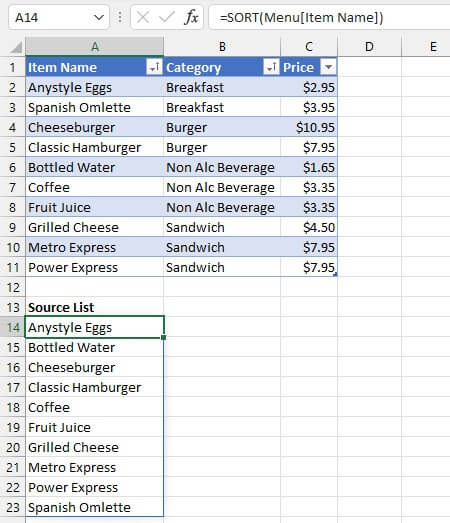 Excel dynamic arrays - create a source list