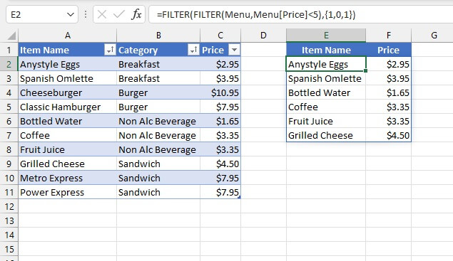 Excel dynamic arrays - FILTER and FILTER