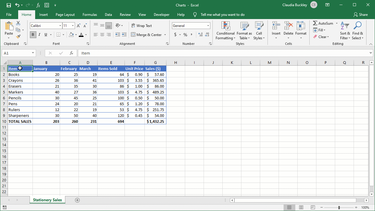 Excel charts - line graph