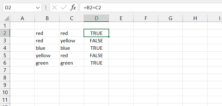 Compare two columns with TRUE FALSE result