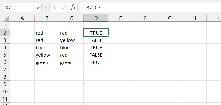 Compare two columns with TRUE FALSE result