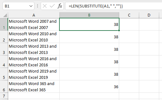 Combine SUBSTITUTE formula with LEN