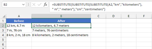 Multiple substitutions with the SUBSTITUTE function 